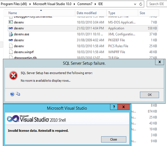 visual studio 2010 isolated shell invalid license data reinstall is required